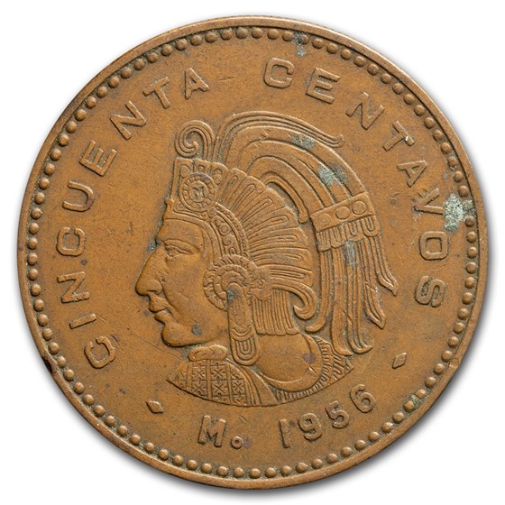 1955-1959 Mexico Bronze 50 Centavos Avg Circ 1955-1959 Mexico Bronze 50 Centavos Avg Circ