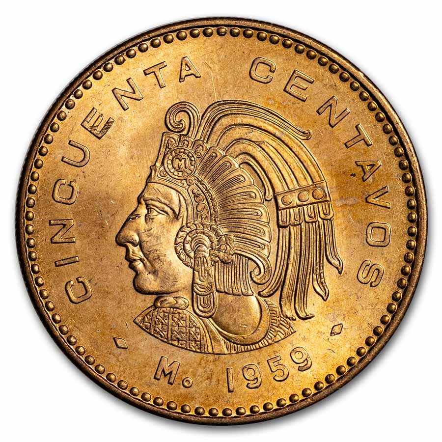 1955-1959 Mexico Bronze 50 Centavos BU