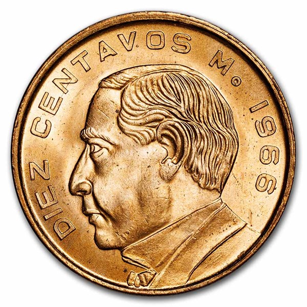 Buy 1955-1967 Mexico 10 Centavos Benito Juraez BU Red