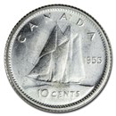 1955 Canada Silver 10 Cents Elizabeth II BU/Prooflike