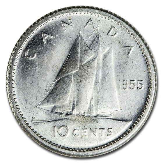1955 Canada Silver 10 Cents Elizabeth II BU/Prooflike 1955 Canada Silver 10 Cents Elizabeth II BU/Prooflike