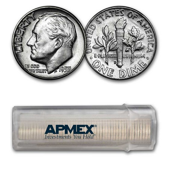 1955-D Roosevelt Dime 50-Coin Roll BU 1955-D Roosevelt Dime 50-Coin Roll BU