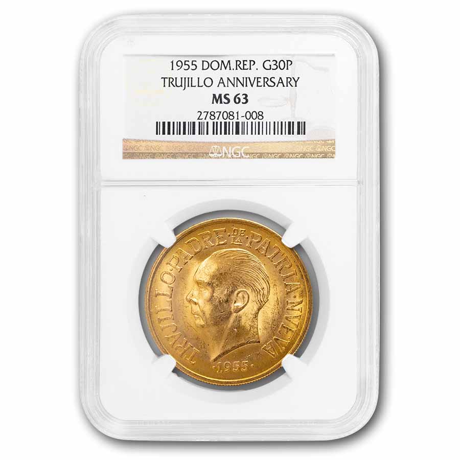 Buy 1955 Dominican Gold 30 Pesos Rafael Trujillo MS-63 | APMEX