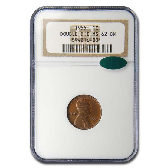 1955 Double Die Obverse Lincoln Cent MS62 NGC CAC (Brown)