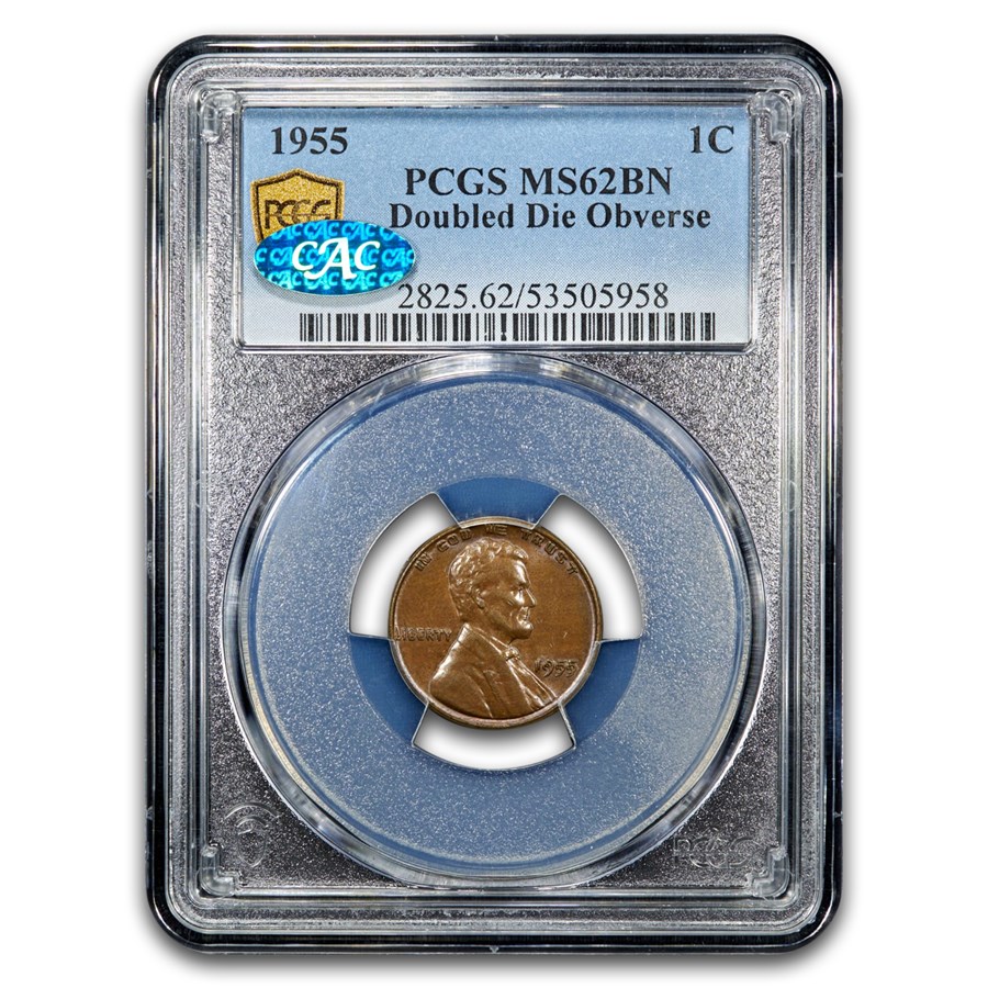 1955 Doubled Die Obverse Lincoln Cent MS-62 PCGS CAC (Brown)