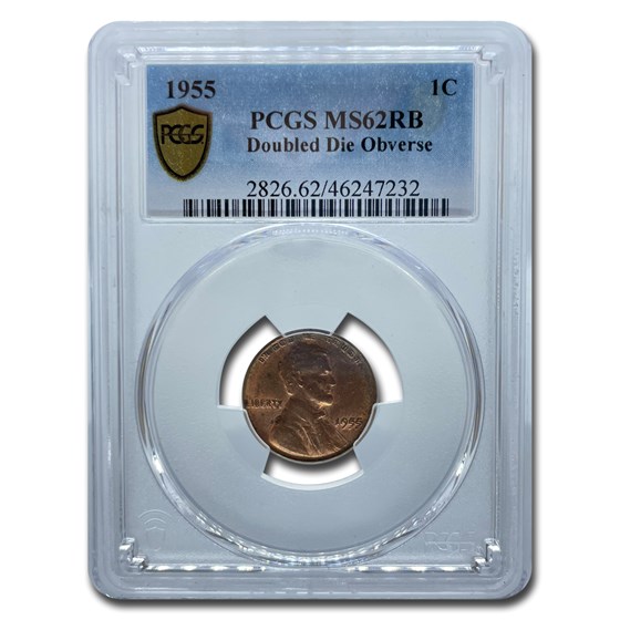 1955 Doubled Die Obverse Lincoln Cent MS-62 PCGS (Red/Brown)