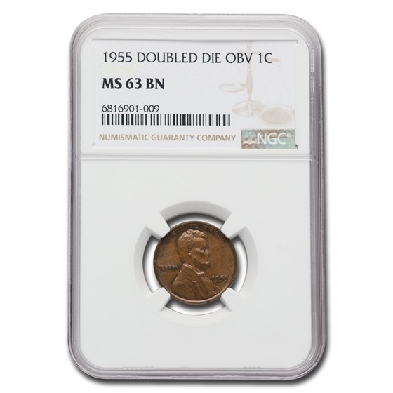 1955 Doubled Die Obverse Lincoln Cent MS-63 NGC (Brown)