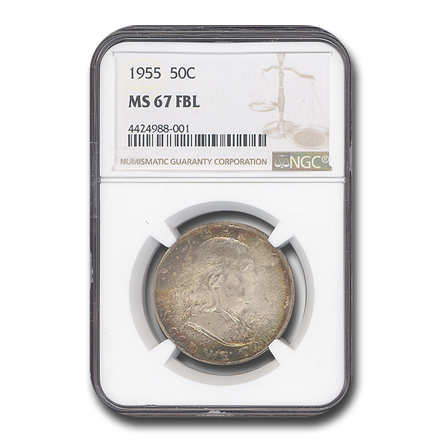 PQ Gem Uncirculated 1954 D Franklin Half Silver Dollar ICG MS65 FBL American Coin, Graded in Holder