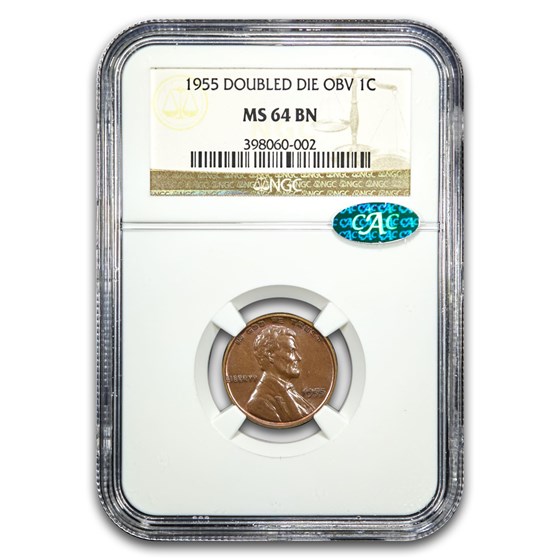 1955 Lincoln Cent Double Die Obverse MS-64 NGC CAC (Brown)