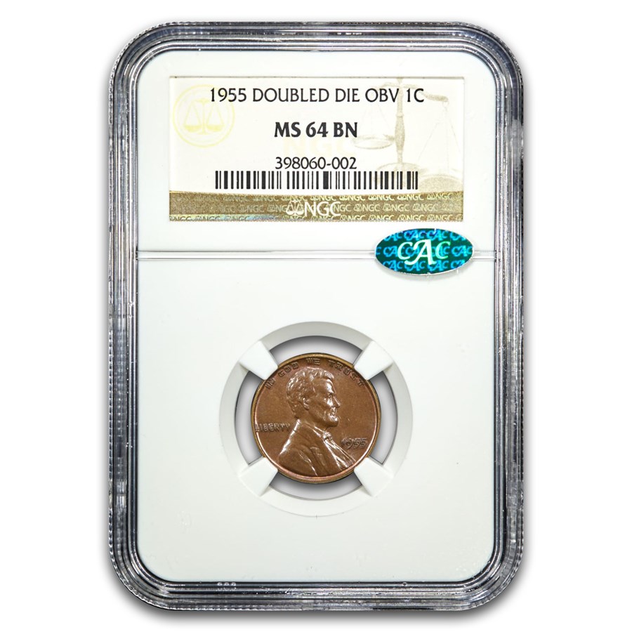 1955 Lincoln Cent Double Die Obverse MS-64 NGC CAC (Brown)