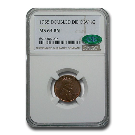 1955 Lincoln Cent Doubled Die Obv MS-63 NGC CAC (Brown)
