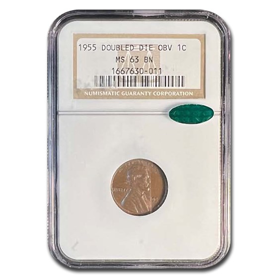 1955 Lincoln Cent Doubled Die Obv MS-63 NGC CAC (Brown) 1955 Lincoln Cent Doubled Die Obv MS-63 NGC CAC (Brown)