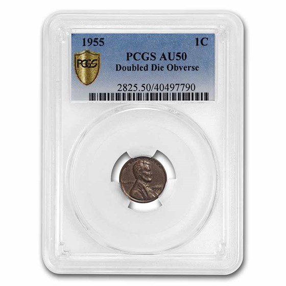 1955 Lincoln Cent Doubled Die Obverse AU-50 PCGS 1955 Lincoln Cent Doubled Die Obverse AU-50 PCGS