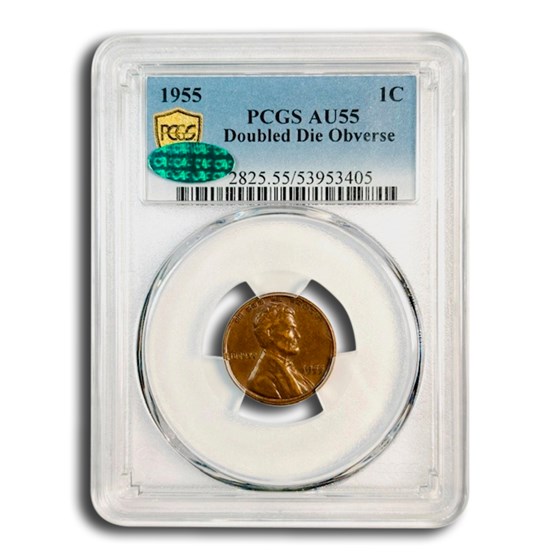 1955 Lincoln Cent Doubled Die Obverse AU-55 PCGS CAC (Brown)