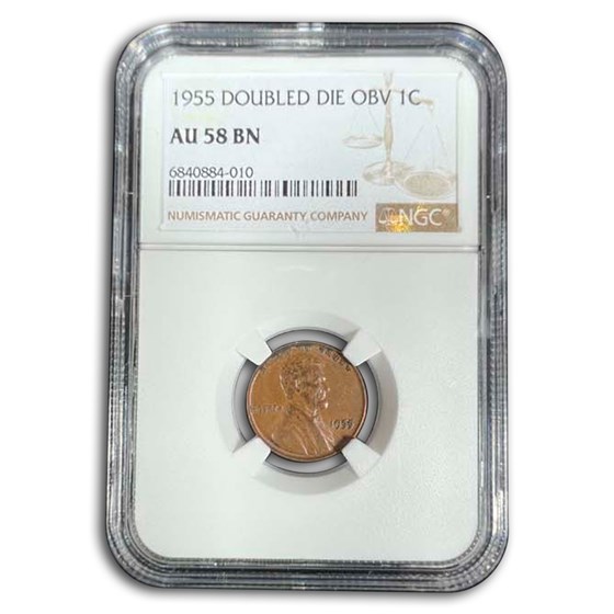 1955 Lincoln Cent Doubled Die Obverse AU-58 NGC 1955 Lincoln Cent Doubled Die Obverse AU-58 NGC