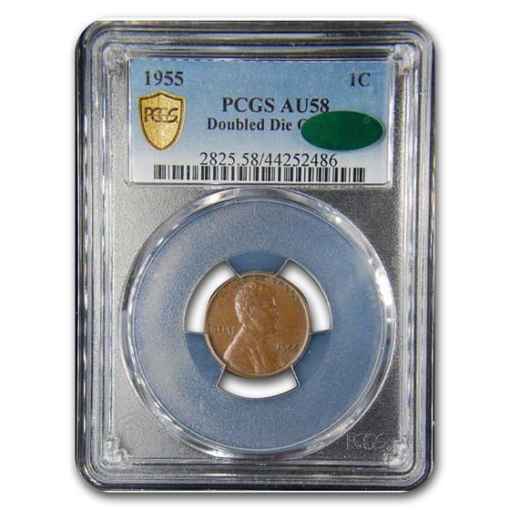 1955 Lincoln Cent Doubled Die Obverse AU-58 PCGS CAC 1955 Lincoln Cent Doubled Die Obverse AU-58 PCGS CAC