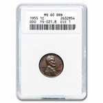 1955 Lincoln Cent Doubled Die Obverse MS-60 ANACS (Brown)