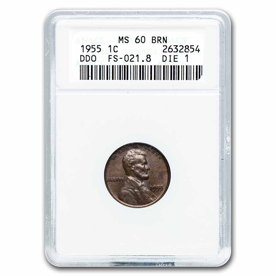 1955 Lincoln Cent Doubled Die Obverse MS-60 ANACS (Brown)