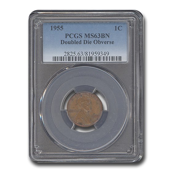 1955 Lincoln Cent Doubled Die Obverse MS-63 PCGS (Brown)