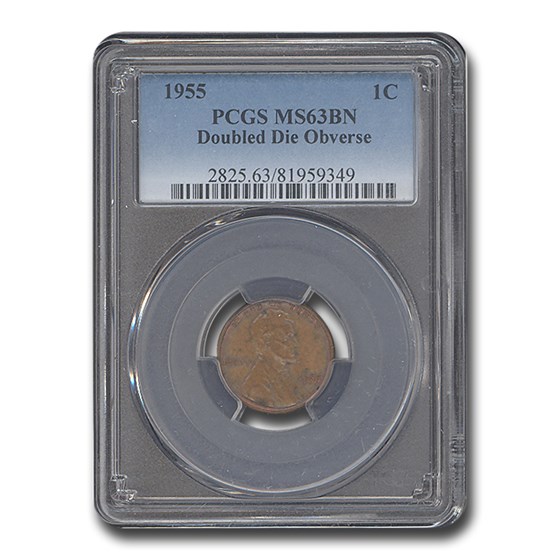 1955 Lincoln Cent Doubled Die Obverse MS-63 PCGS (Brown) 1955 Lincoln Cent Doubled Die Obverse MS-63 PCGS (Brown)