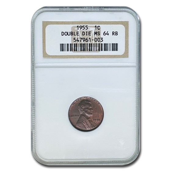 1955 Lincoln Cent Doubled Die Obverse MS-64 NGC (Red/Brown)