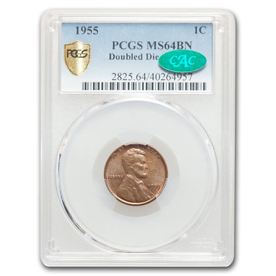 1955 Lincoln Cent Doubled Die Obverse MS-64 PCGS CAC (Brown) 1955 Lincoln Cent Doubled Die Obverse MS-64 PCGS CAC (Brown)