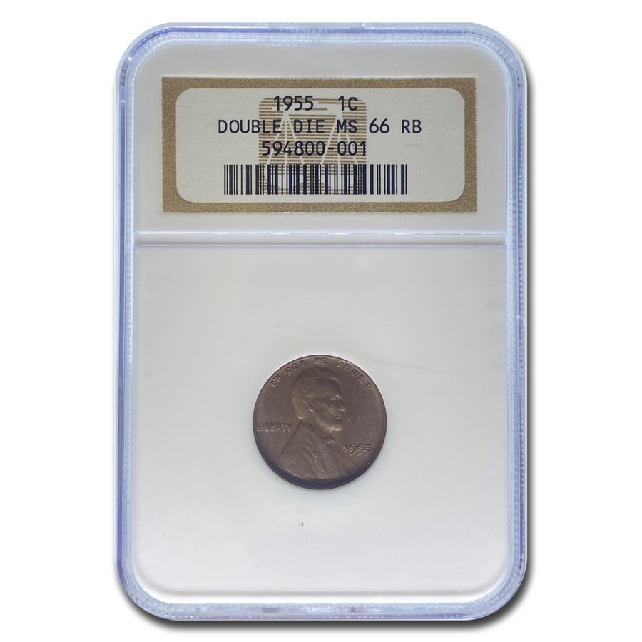 1955 Lincoln Cent Doubled Die Obverse MS-66 NGC (Red/Brown)