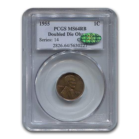 1955 Lincoln Cent MS-64 PCGS CAC (Red/Brown, Doubled Die Obverse) 1955 Lincoln Cent MS-64 PCGS CAC (Red/Brown, Doubled Die Obverse)