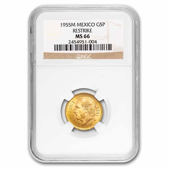 1955-M Mexico Gold 5 Pesos MS-66 NGC