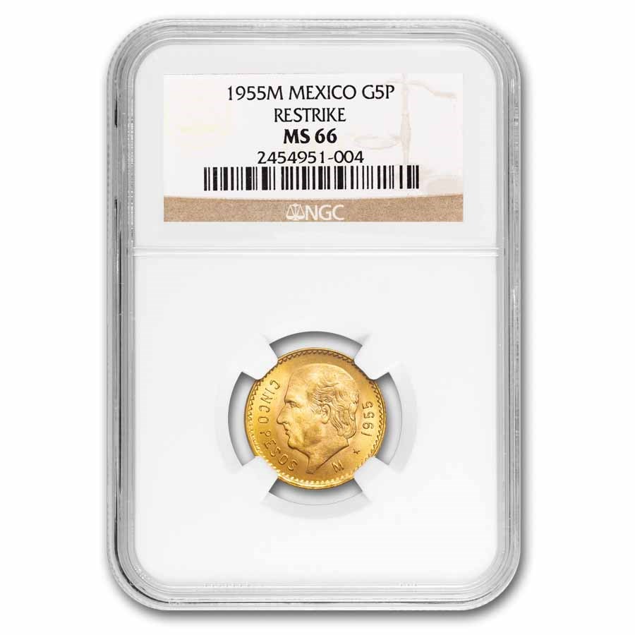 1955-M Mexico Gold 5 Pesos MS-66 NGC