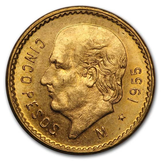 1955 Mexico Gold 5 Pesos Avg Circ