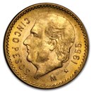 1955 Mexico Gold 5 Pesos BU