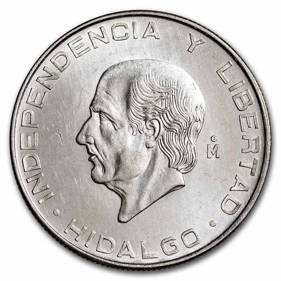 1955-Mo Mexico Silver 5 Pesos Hidalgo BU