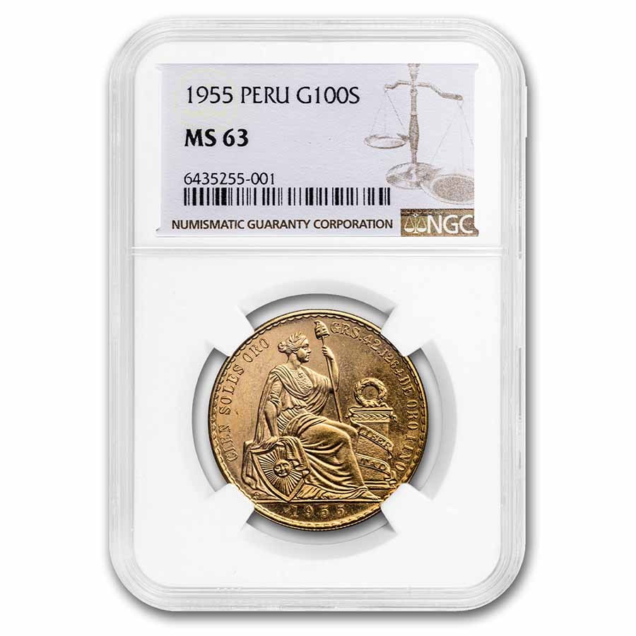 Buy 1955 Peru Gold 100 Soles Liberty MS-63 NGC | APMEX
