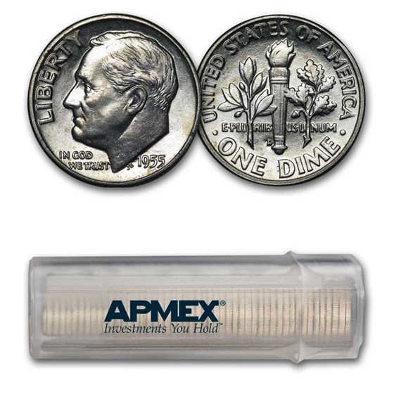 1955 Roosevelt Dime 50-Coin Roll BU 1955 Roosevelt Dime 50-Coin Roll BU