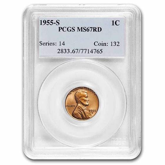 1955-S Lincoln Cent MS-67 PCGS (Red) 1955-S Lincoln Cent MS-67 PCGS (Red)