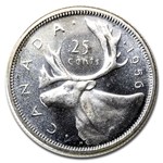 1956 Canada Silver 25 Cents Elizabeth II BU/Prooflike