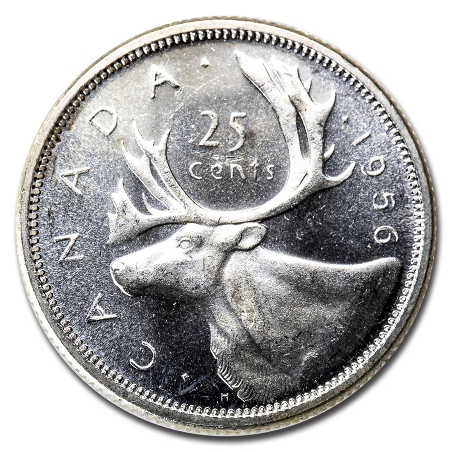 1956 Canada Silver 25 Cents Elizabeth II BU/Prooflike