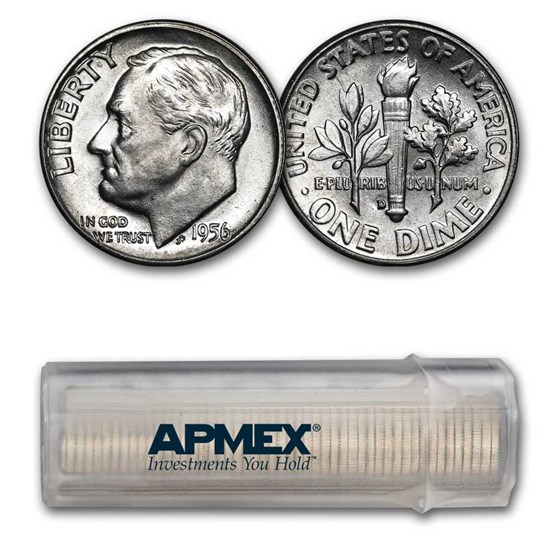1956-D Roosevelt Dime 50-Coin Roll BU 1956-D Roosevelt Dime 50-Coin Roll BU