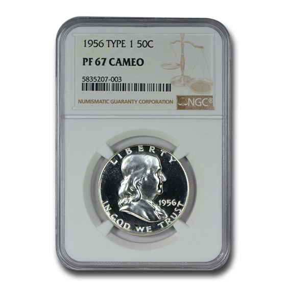 1956 Franklin Half Dollar Type-I PF-67 Cameo NGC 1956 Franklin Half Dollar Type-I PF-67 Cameo NGC