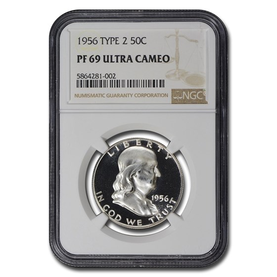 1956 Franklin Half Dollar Type-II PF-69 UCAM NGC 1956 Franklin Half Dollar Type-II PF-69 UCAM NGC