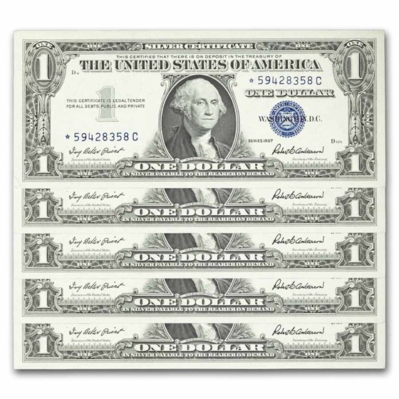 1957* $1.00 Silver Certificate AU (Fr#1619*) 10 Consecutive