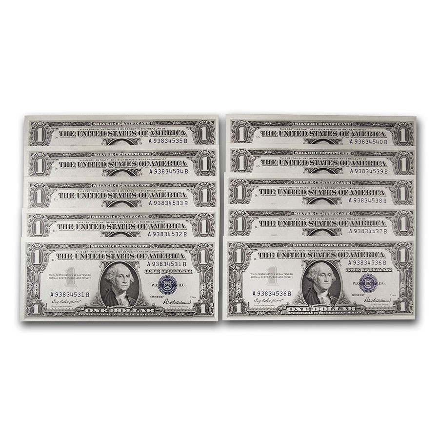 1957 $1.00 Silver Certificate CCU (Fr#1619) 10 Consecutive