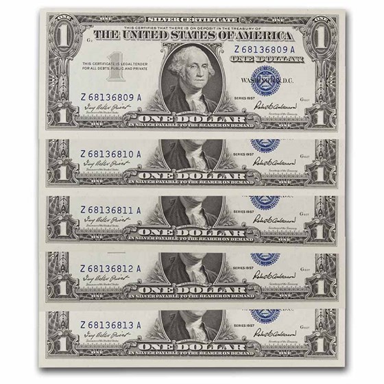 1957 $1.00 Silver Certificate CCU (Fr#1619) 17 Consecutive
