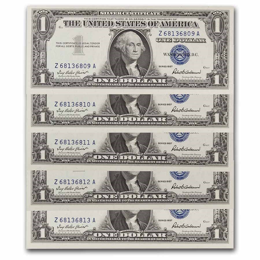 1957 $1.00 Silver Certificate CCU (Fr#1619) 17 Consecutive