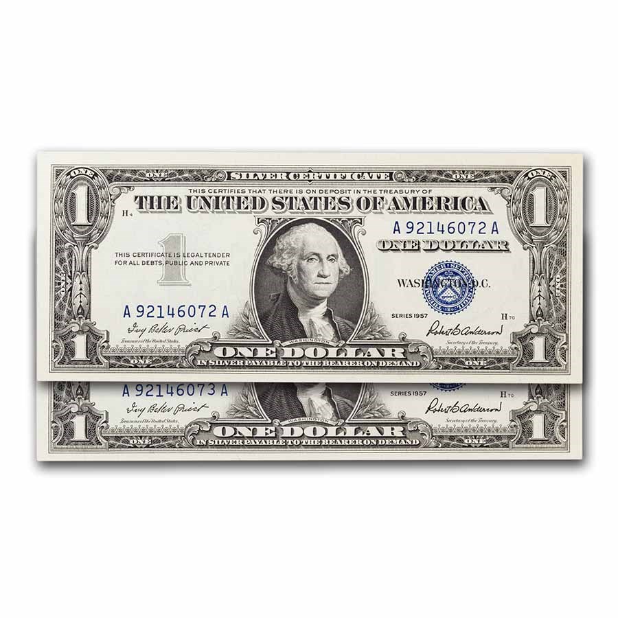 1957 $1.00 Silver Certificate CCU (Fr#1619) 2 Consecutive