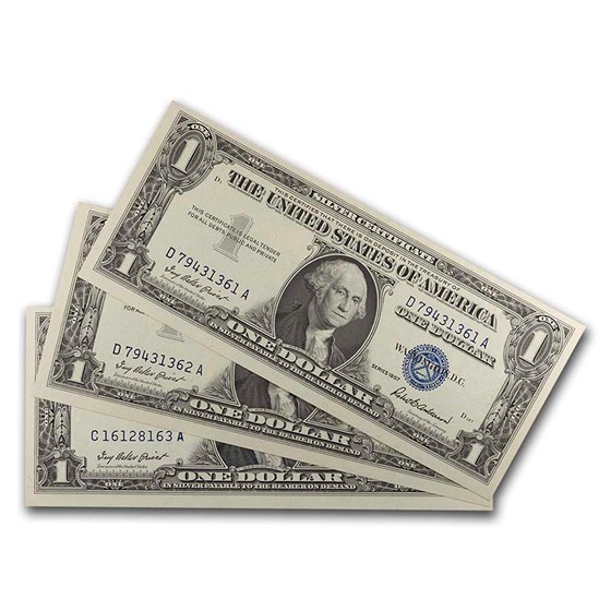 1957 $1.00 Silver Certificate CCU (Fr#1619) 3 Consecutive 1957 $1.00 Silver Certificate CCU (Fr#1619) 3 Consecutive