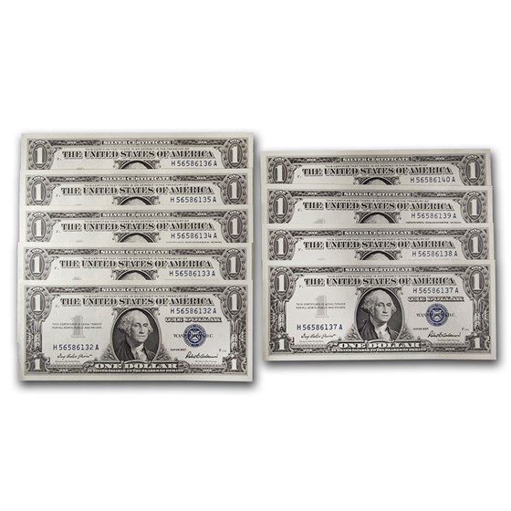 1957 $1.00 Silver Certificate CCU (Fr#1619) 9 Consecutive 1957 $1.00 Silver Certificate CCU (Fr#1619) 9 Consecutive