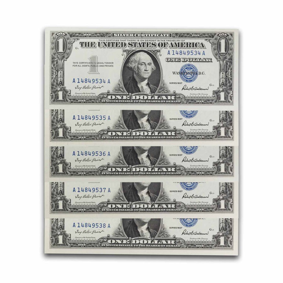 1957 $1.00 Silver Certificate CU (Fr#1619) 11 Consecutive