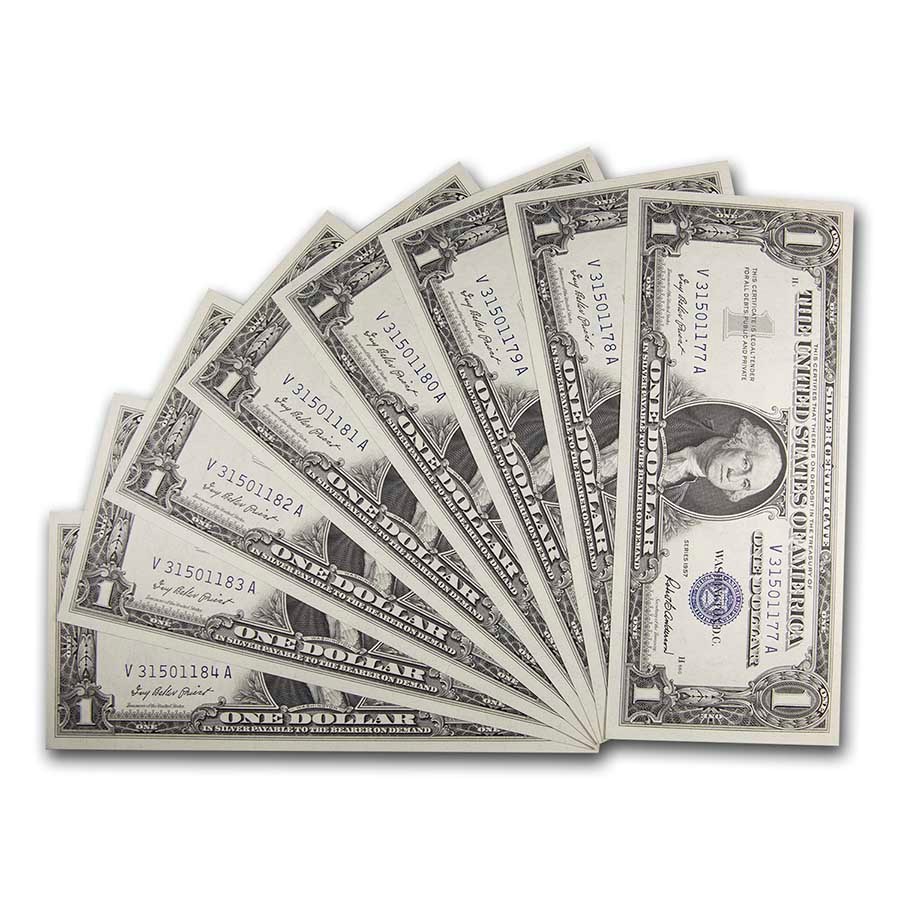 1957 $1.00 Silver Certificate CU (Fr#1619) 8 Consecutive